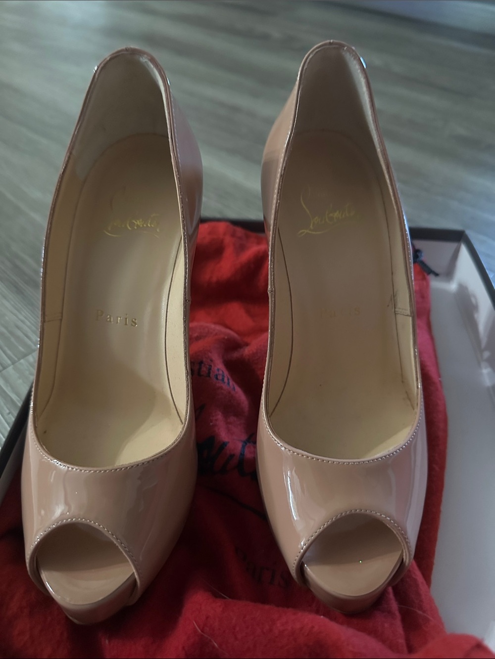 Christian Louboutin Blush Patent Peep-Toe Pumps